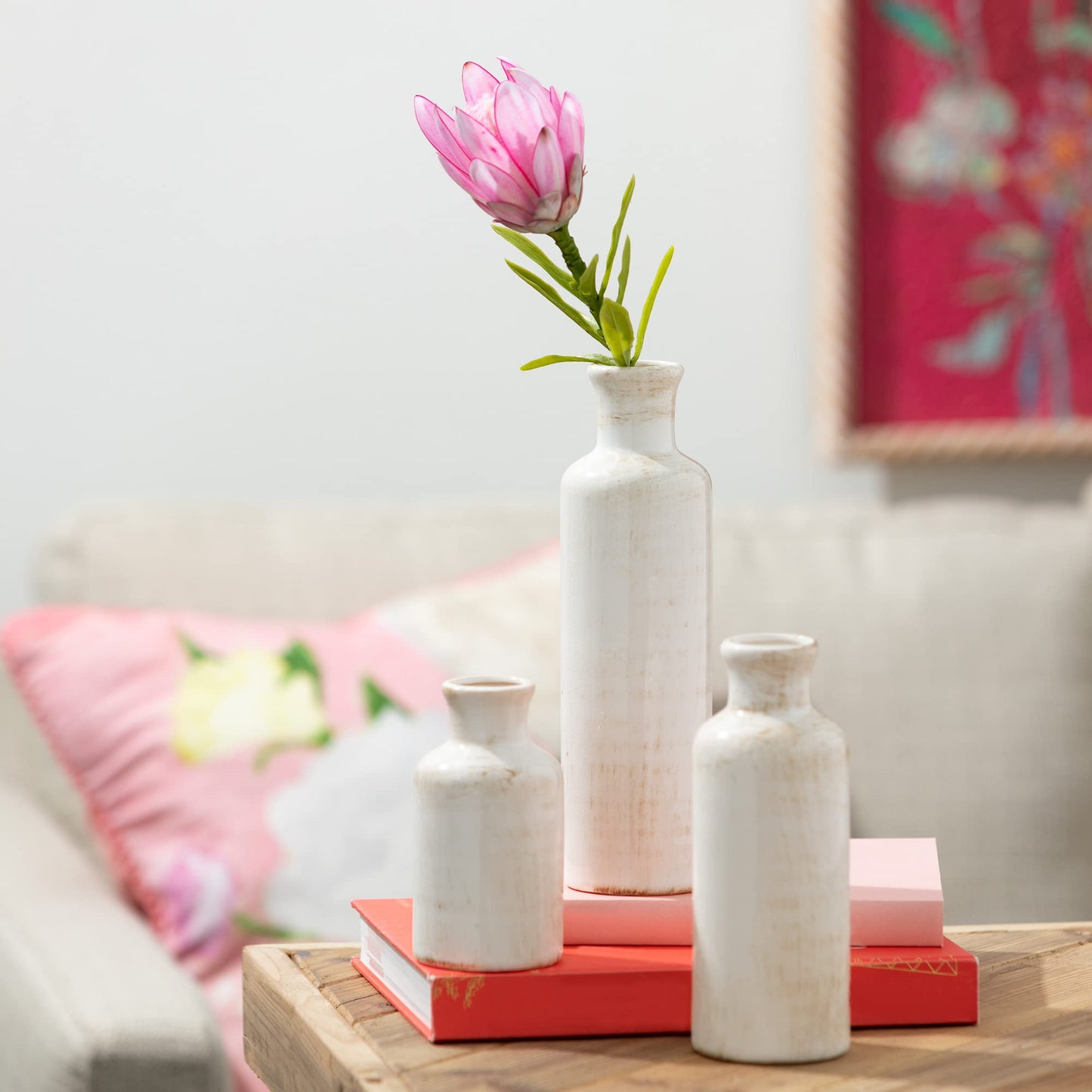 Sullivans White Ceramic Vase Set,
