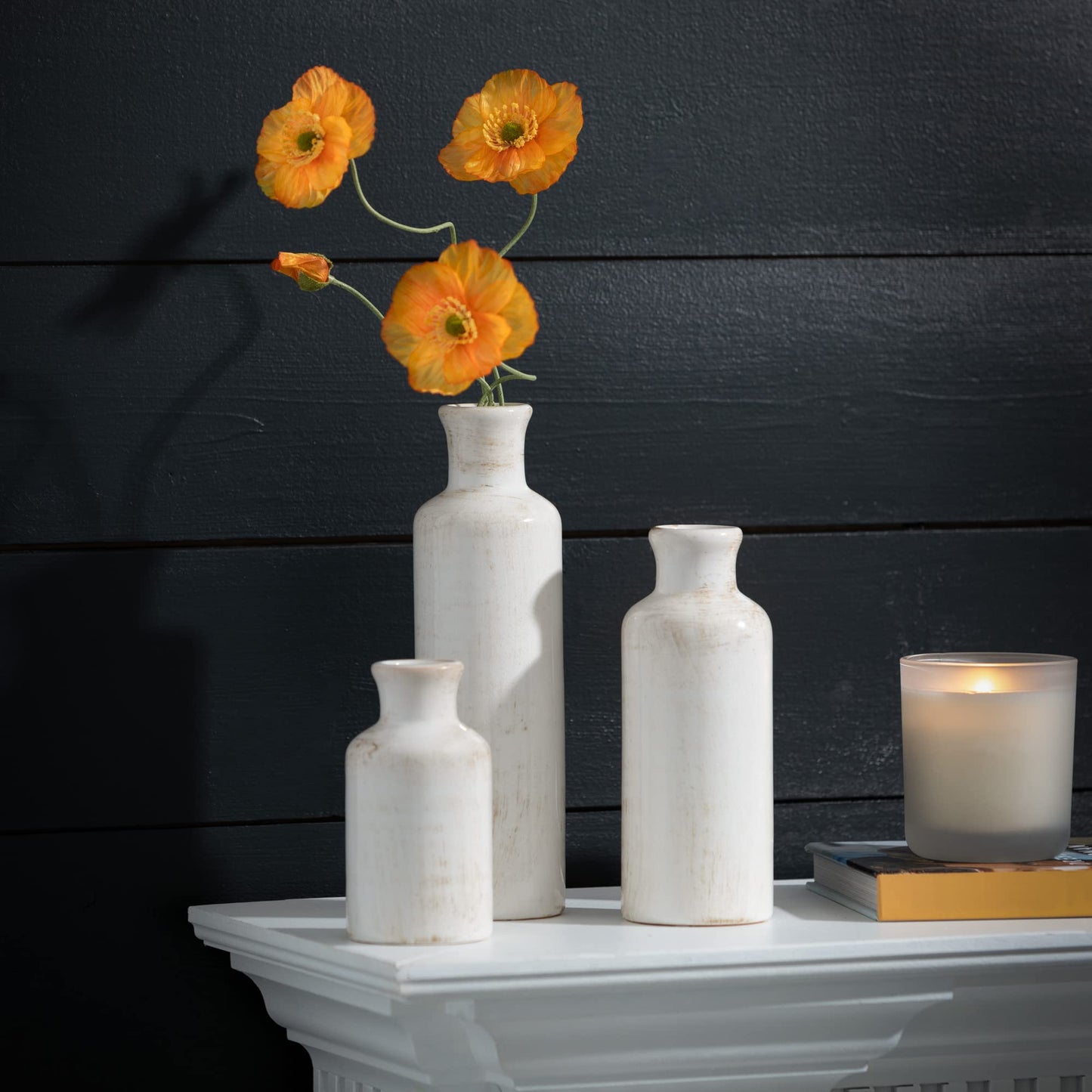 Sullivans White Ceramic Vase Set,