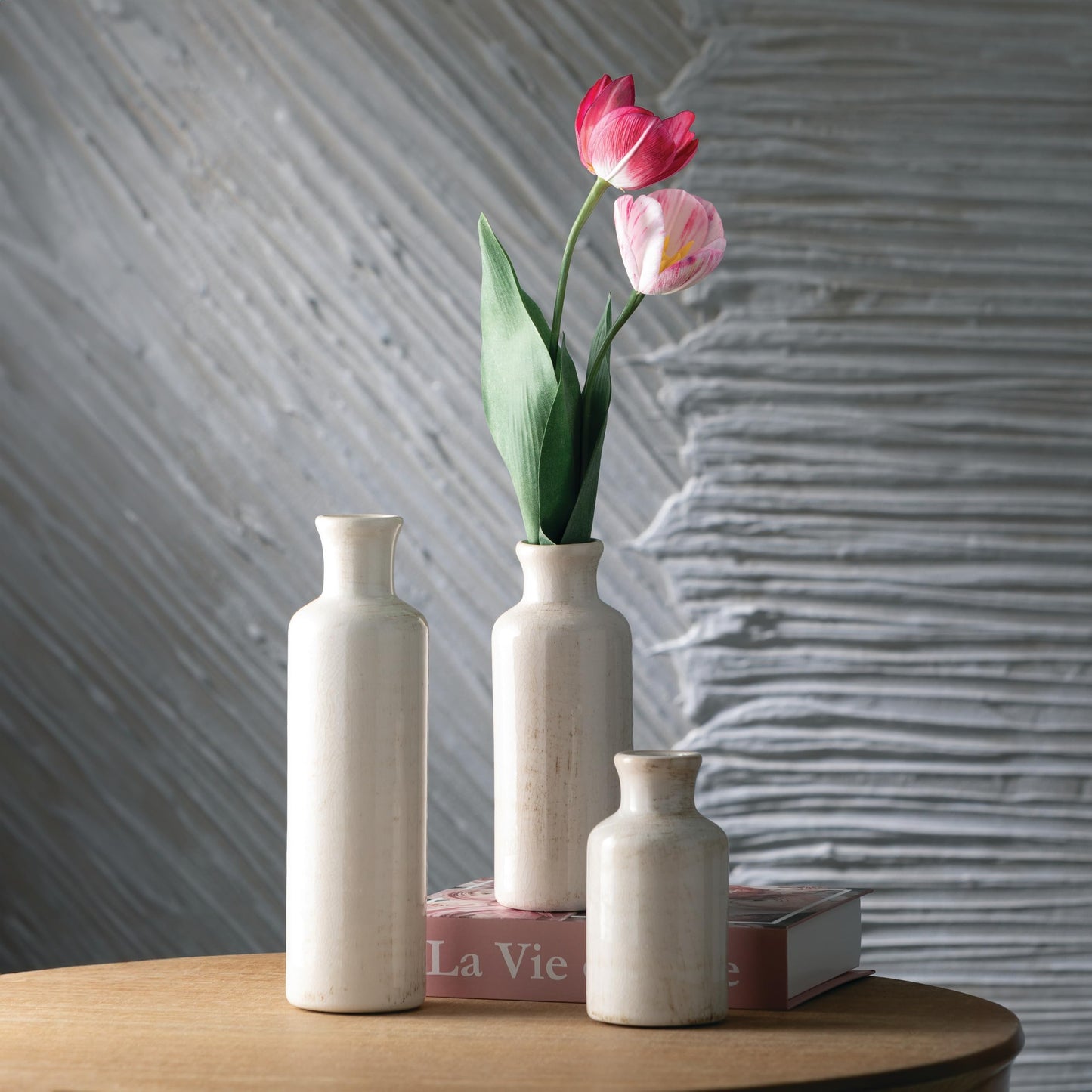Sullivans White Ceramic Vase Set,